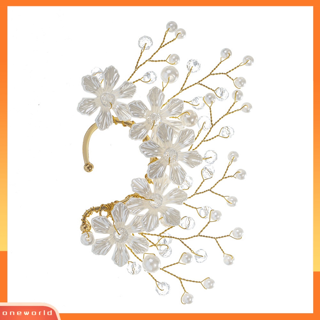[ONE] Manset Telinga Buatan Tangan Mutiara Imitasi Tanpa Tindik Tunggal Kiri Pengantin Temperamen Peri Bunga Berlian Imitasi Telinga Tulang Klip Perhiasan Aksesori