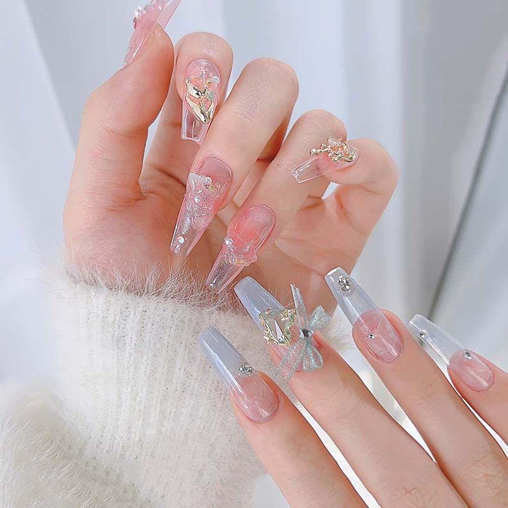 Rebuy Jantung Kuku Berlian Imitasi Wanita Fashion Zirkon Pesona Kuku Manikur Aksesoris Bunga Nail Art Rantai 3D Nail Art Drills