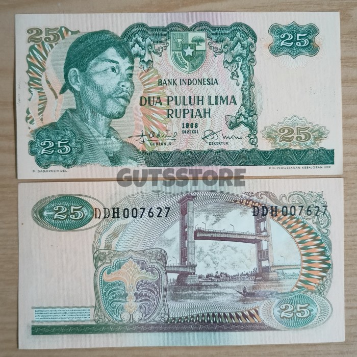 PROMO-Uang kuno 25 rupiah 1968 sudirman Gress - GRESS BERSIH-3.1.23