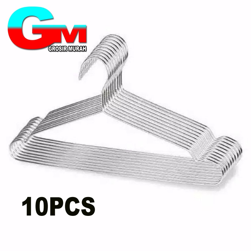 GANTUNGAN BAJU HANGER KAWAT 10PCS STAINLESS STEEL BESI KUAT TAHAN LAMA 10 PCS