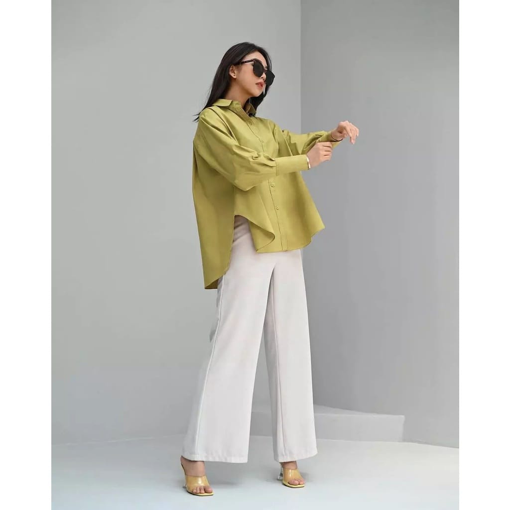 Atasan Wanita Kekinian Kemeja Oversize Wanita Bahan Katun Paris Kemeja Polos Jumbo Ld120 cm Venna Blouse Korean Style