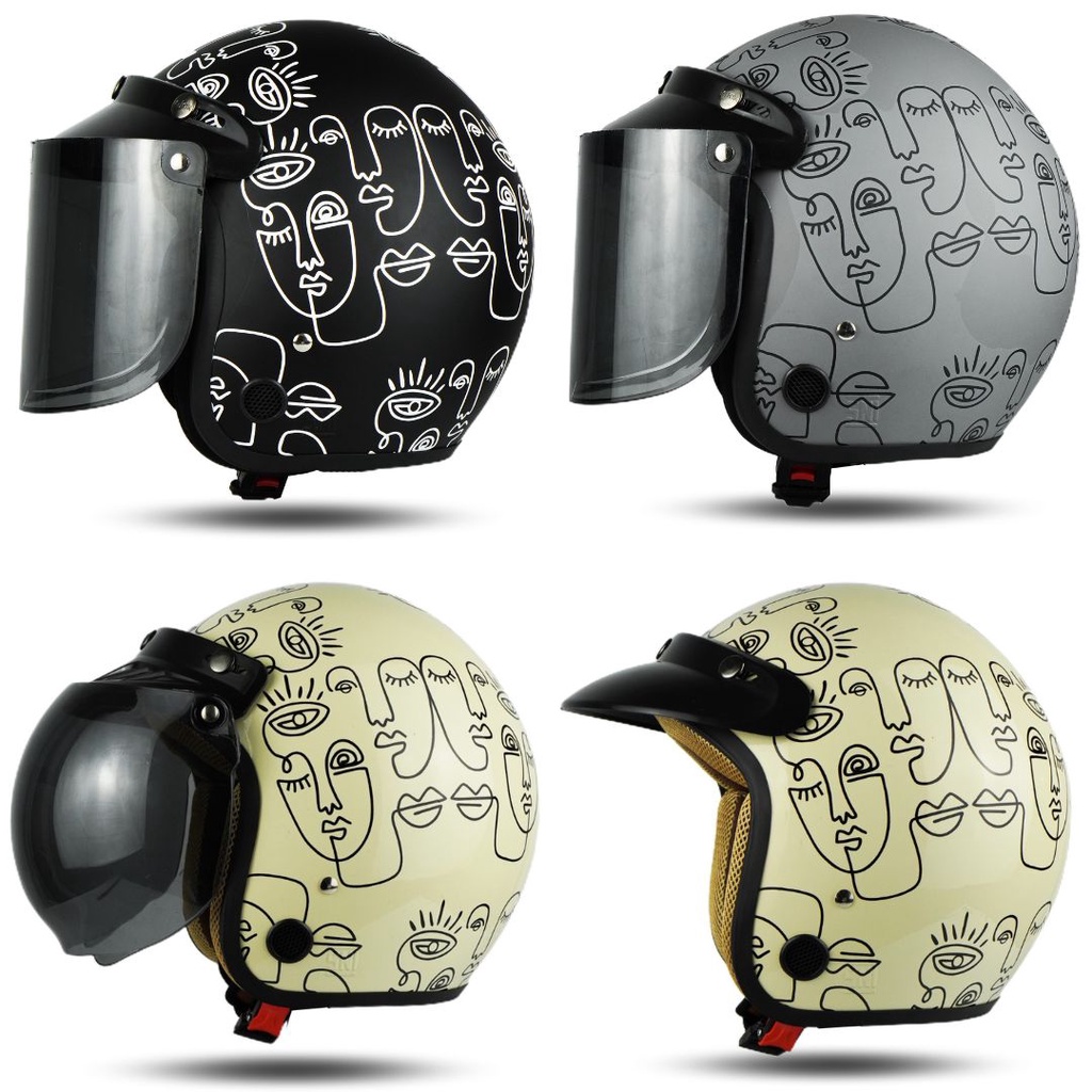 Helm Bogo Wanita Dewasa Motor Motif Facesline Full Leher