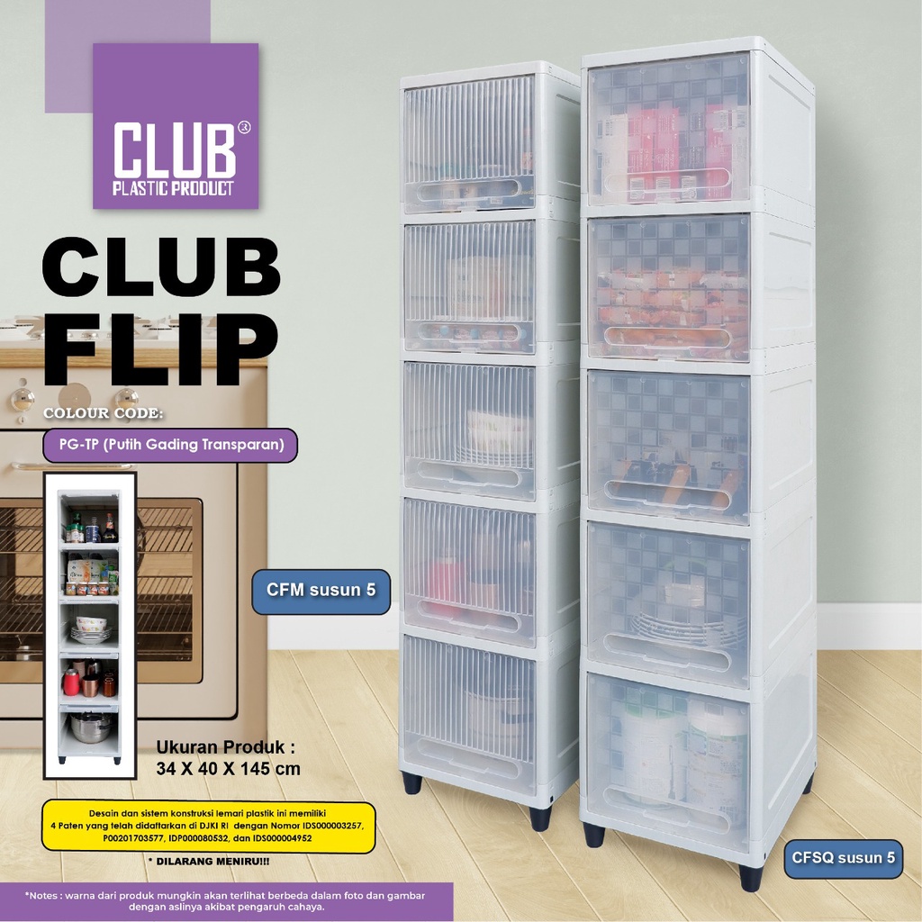 Lemari Plastik Susun 5 / Club Flip Pintu Geser / Lemari Bebek / Kabinet Serbaguna / Lemari Minimalis