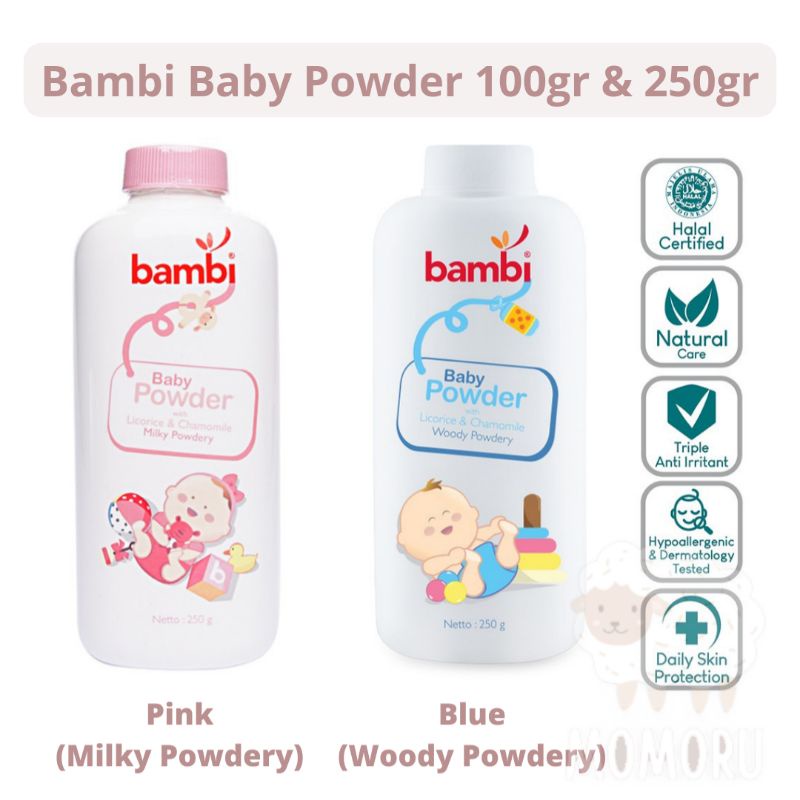 Bambi Baby Powder Milky Powdery Woody Powdery 100gr 250gr Bedak Tabur Bayi