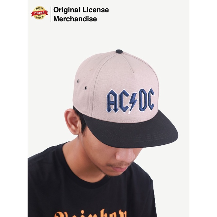 Topi Hat Cap Snapback Pria Wanita Casual Dewasa Bordir Import Premium Band Musik ACDC Original Navy 