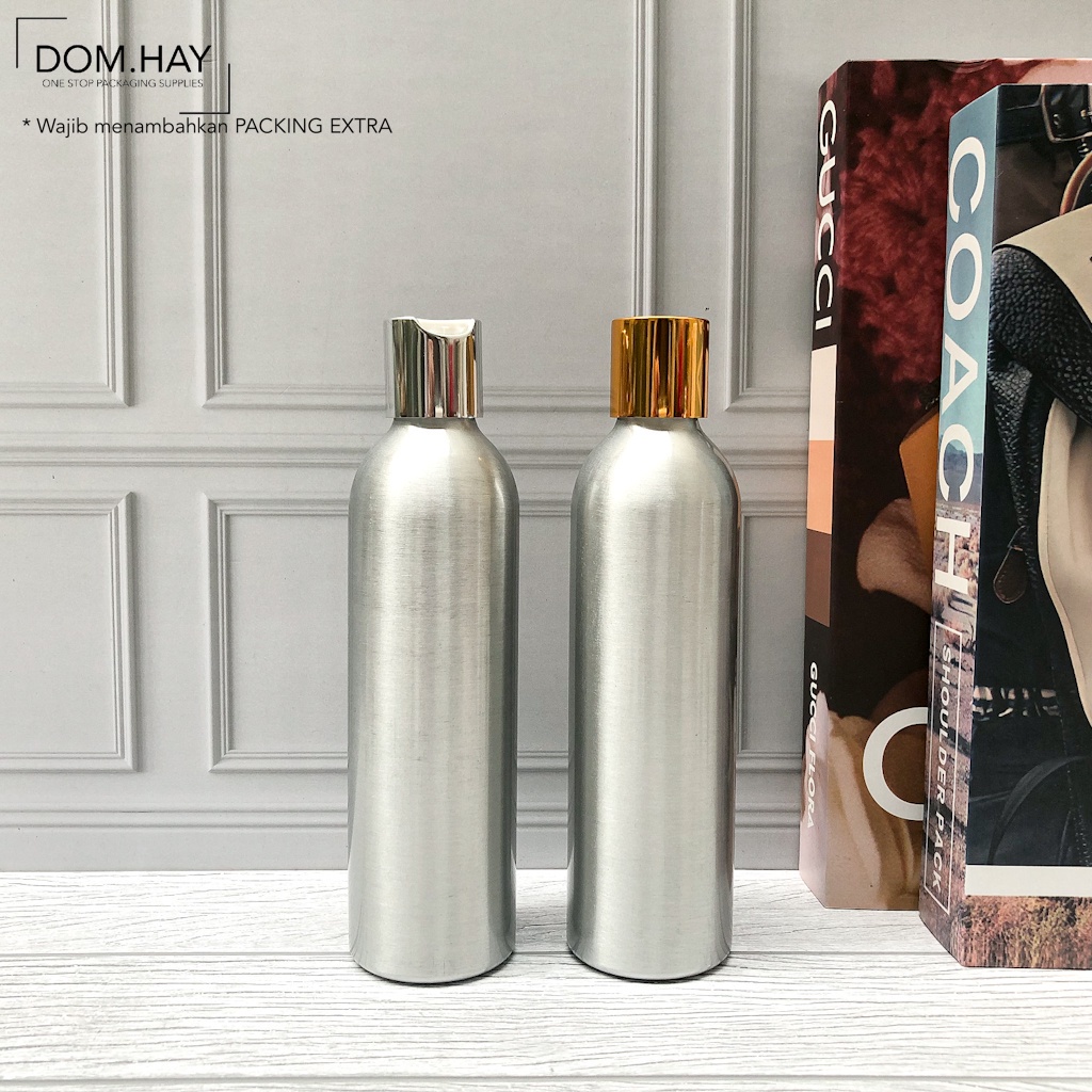 250ml Botol Aluminium Tutup Presstop Metalik Kemasan Packaging Anti Karat DH