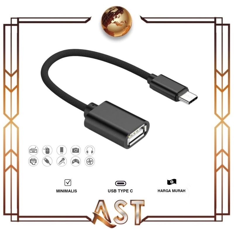 Kabel Data OTG type C sambungan USB warna Hitam/ Putih