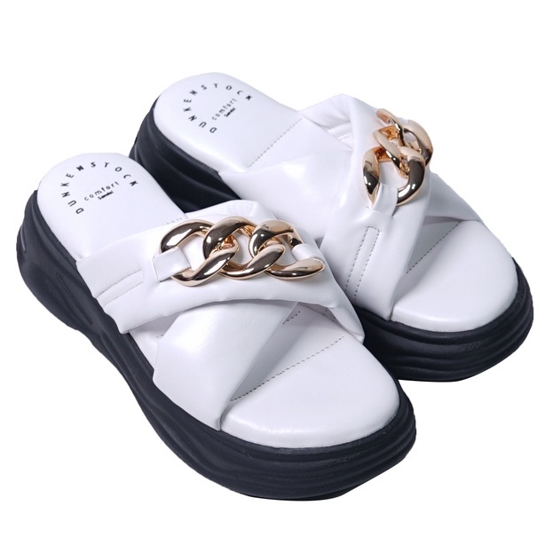 SARASARA YUK - Dunkenstock CHARLEE Sandal Wanita Wedges Silang Chain Tinggi 5cm Size 36 - 40 Casual Sendal Platform Bellezza 37 38 39 Santai Slop Belleza Warna Putih White Selop Premium Original Beleza Kekinian Terbaru Shoes ORI Mall Official Store