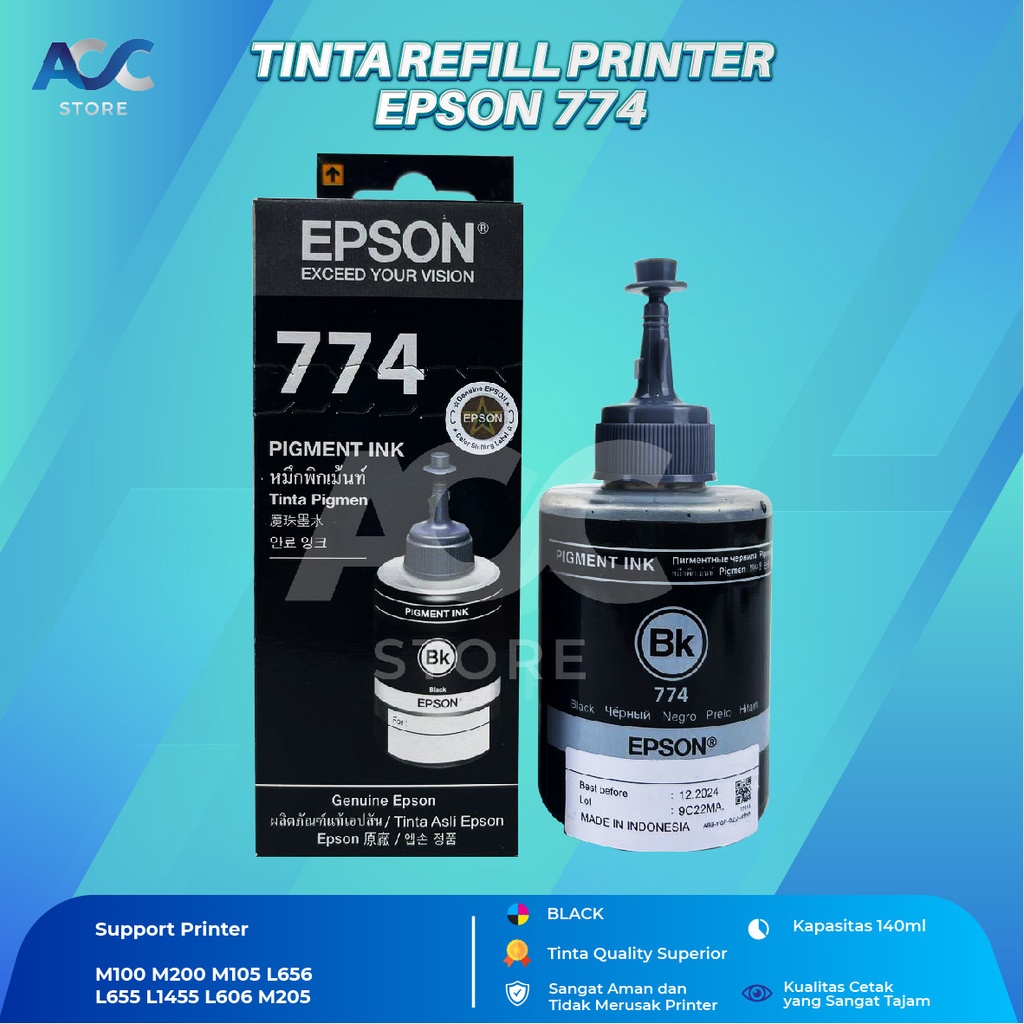 Tinta Epson 774 Black Isi Ulang Printer M100 M200 M105 L656 L655 L1455 L606 M205