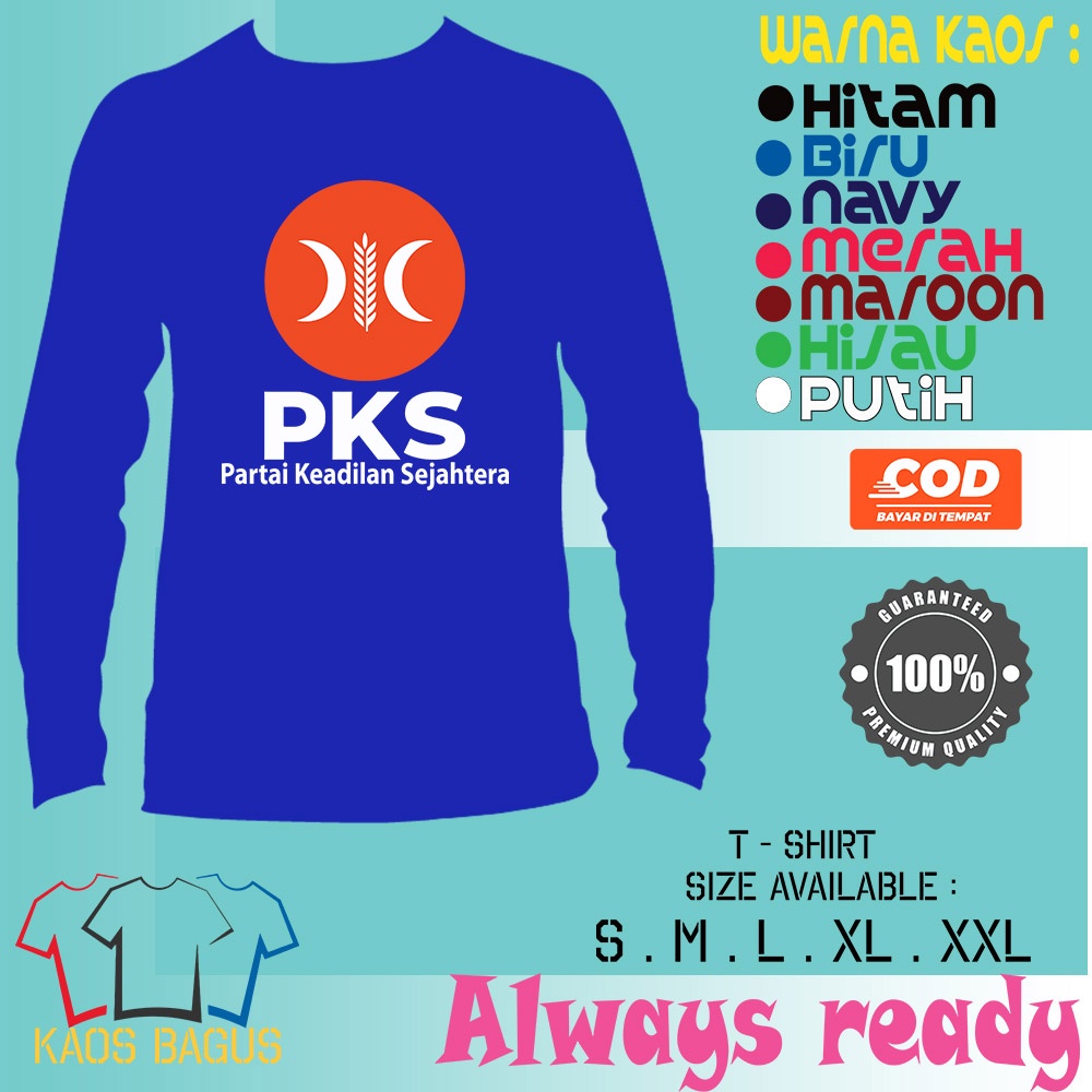 Kaos Baju Lengan Panjang Logo PKS - Kaos Pria/Wanita Partai Keadilan Sejahtera