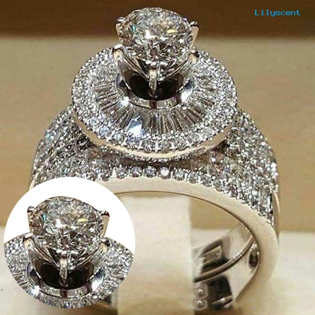 [LS] 2pcs/set Fashion Wanita Cubic Zirconia Statement Engagement Finger Ring Jewelry