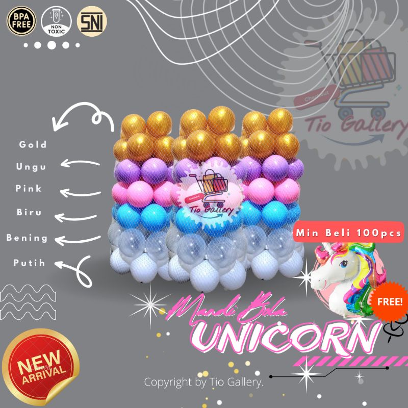 Bola Mandi Anak Warna Unicorn Kualitas SNI isi 100pcs 1kg