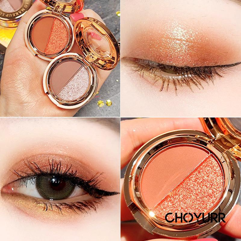 【COD】Eyeshadow Palette Highlighter 2 Warna Pigmented Kombinasi Glitter Eyeshadow Waterproof Makeup Original-CH