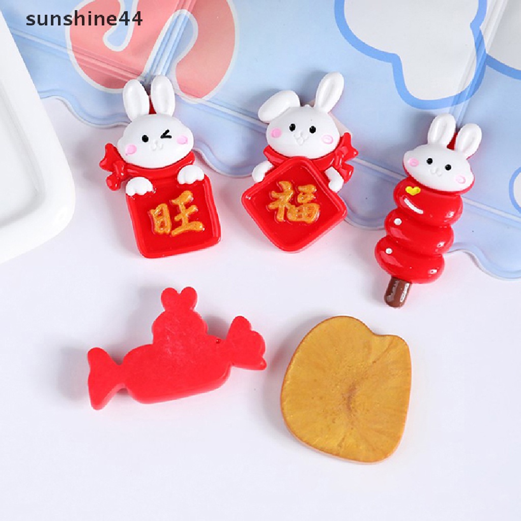 Sunshine Kartun Kelinci Memakai Tahun Baru Cina Merah Pakaian Pesona Hewan Lucu Liontin Flatback Resin DIY Anting-Anting Membuat Perhiasan Craft.