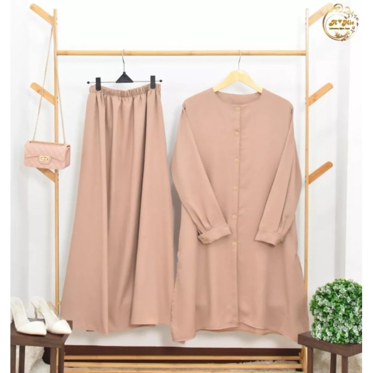 set rok tunik crinkel airflow/long set rok crinkel/setelan tunik rok terbaru