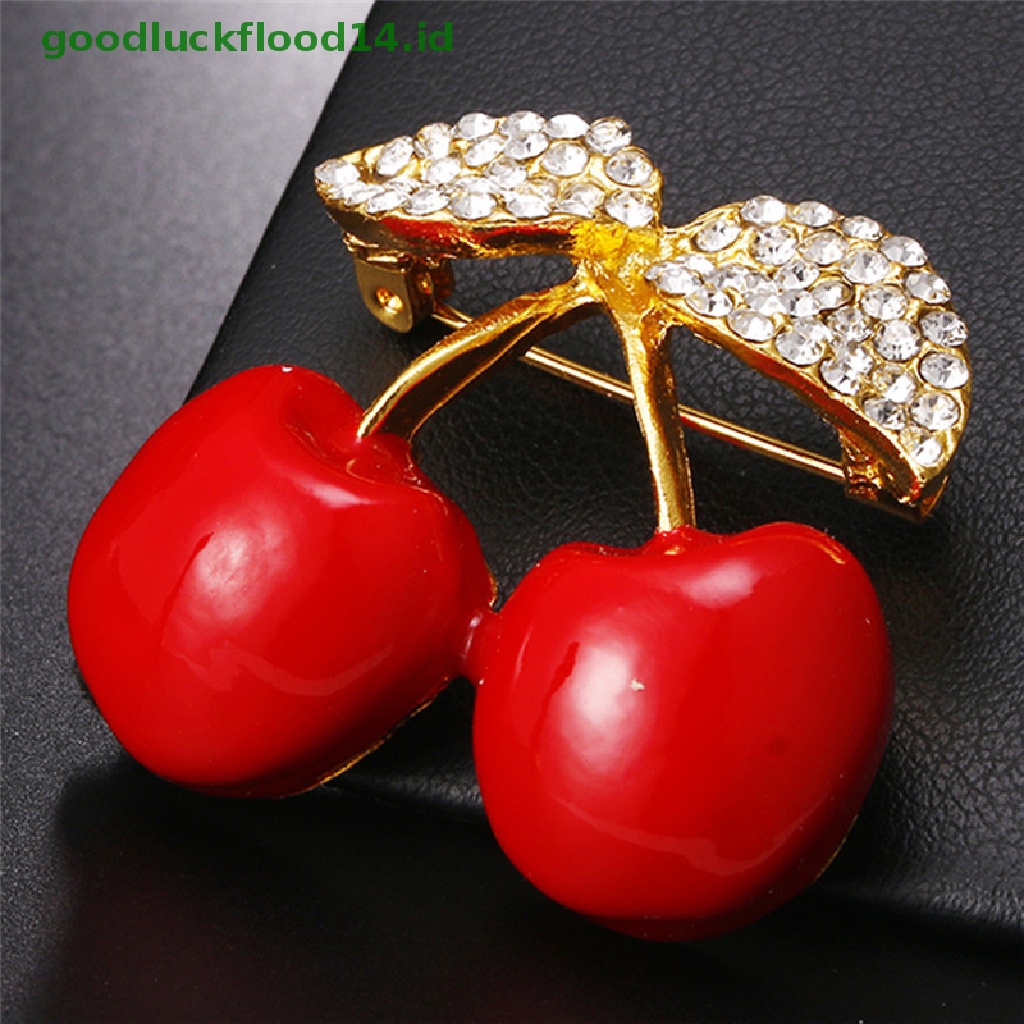 [GOOGFOUR] Enamel Berlian Imitasi Kristal Merah Cherry Bros Pin Perjamuan Buah Setelan Pin Perhiasan [TOP]