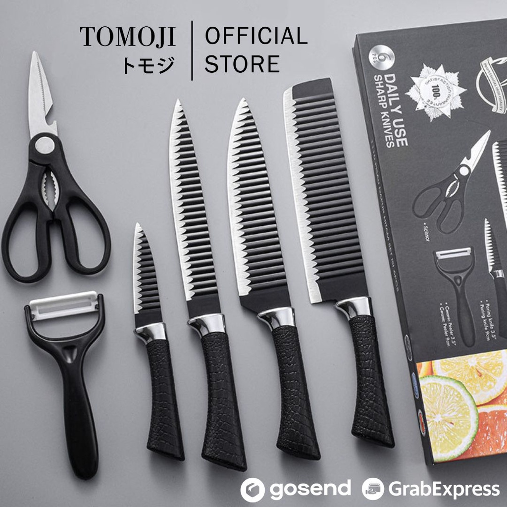 Tomoji Pisau Dapur Set - 6 pcs Kitchen Knife Set - Black Kitchen Knife