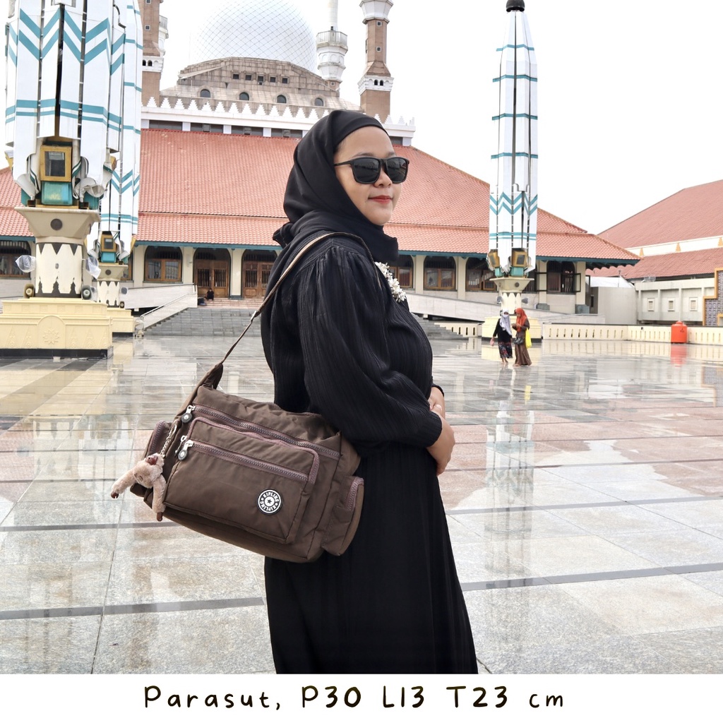 12.12 COD Ready Stock Tas Selempang Besar Banyak Kantong Resleting Cewek Wanita Model parasut Casual Murah SMG