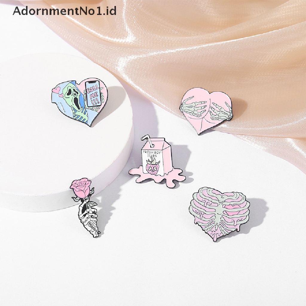 [AdornmentNo1] Pink Punk Enamel Pin Custom Rib Cage Skeleton Hati Hug Call Me Bros Kerah Lencana Gothic Menyenangkan Perhiasan Hadiah Untuk Teman [ID]