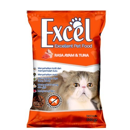 Makanan kucing Excel 1kg rasa ayam tuna bentuk segitiga 1 kg