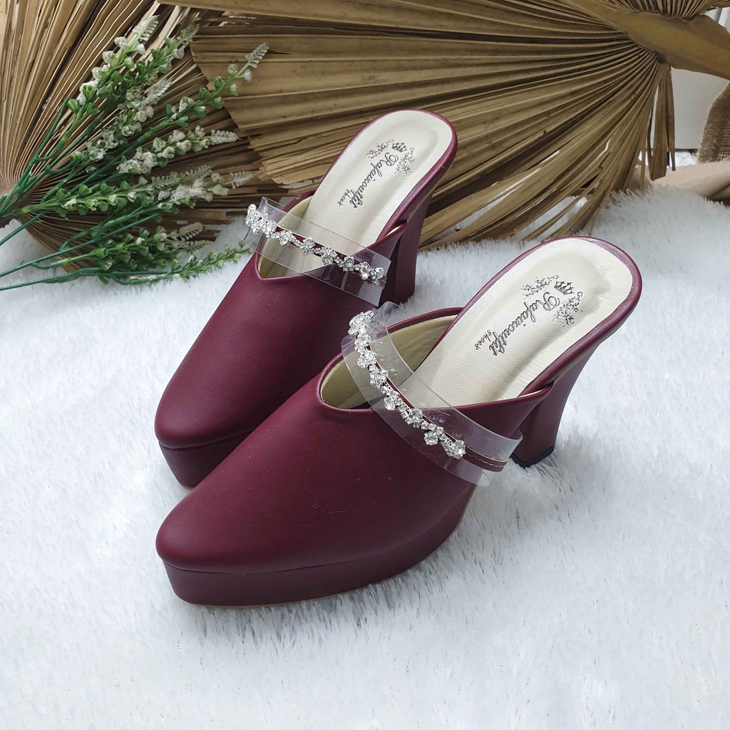 Sepatu wedding Brisia burgundy acessoris 10cm tahu