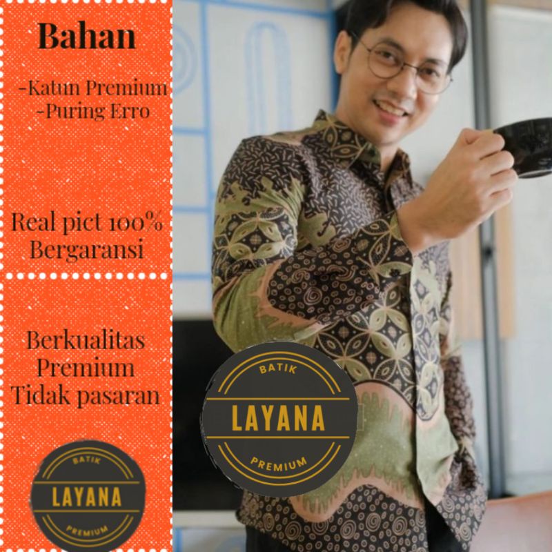 Kemeja Batik Abstrak Sage Kelangan Premium Katun Erro Full Body