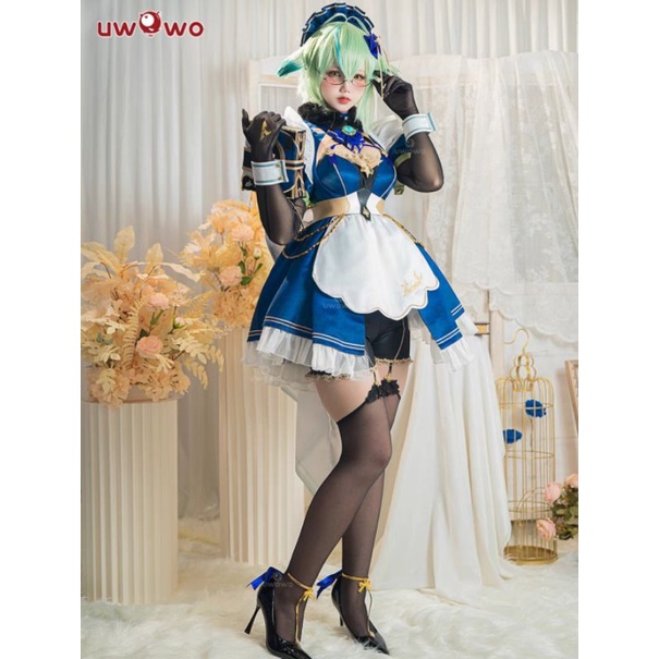 [ RENTAL ] Sucrose Maid Brand Uwowo Cosplay Kostum Genshin Impact Wig Manmei Sewa Fullset Sepatu Hig