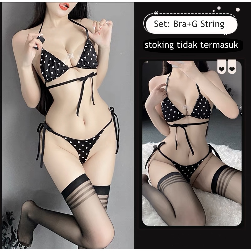 Lingerie Sexy Hot Open G String Ukuran Jumbo tali Deep V Bra Set Lingerie B022-A