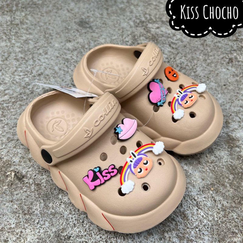 Sandal baim anak perempuan terbaru Sandal bakpau jibbitz Kiss Rainbow Sepatu sandal anak wanita trendy Collin sendal kodok viral