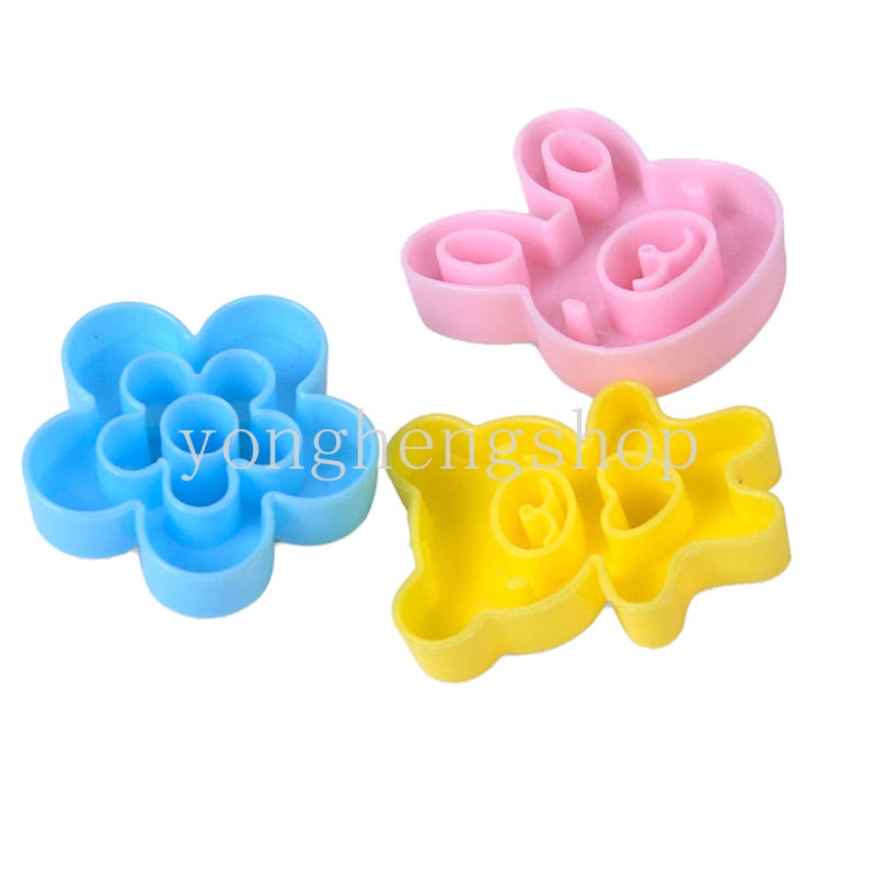 3pcs / set Cetakan Pemotong Sushi / Roti / Biskuit / Bola Nasi Bentuk Kelinci / Beruang / Bunga Emboss DIY