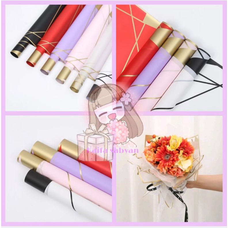 

(ecer) FLOWER WRAPPING DIAGONAL GEOMETRI GOLD LINE CELLOPHANE KERTAS BUKET BUNGA