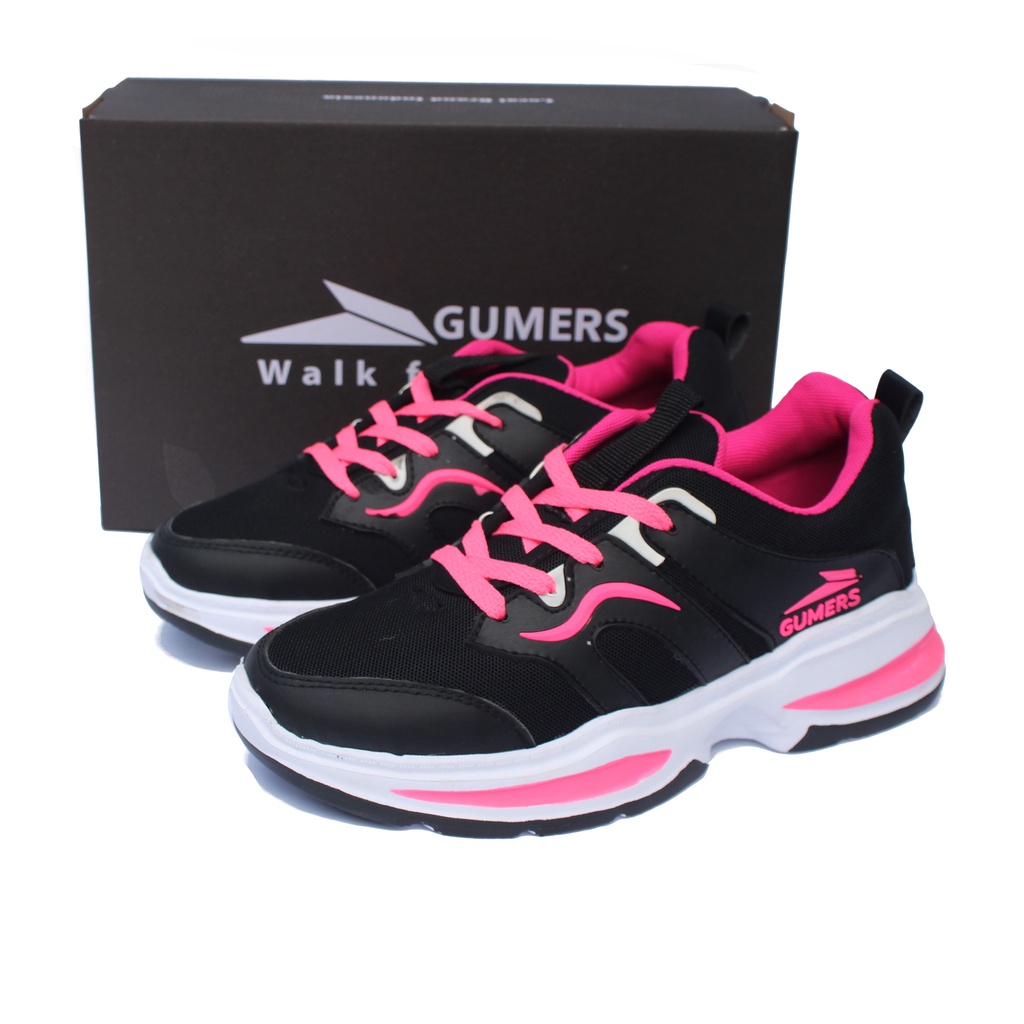 sneakers wanita GUMERS, BLACK PINK  ringan dan lentur, sepatu wanita, sepatu santai, sepatu olahraga, sepatu senam, sepatu goes, sepatu gym