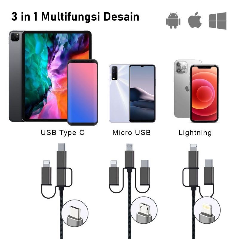 kabel mhl mirascreen handphone ke tv android ios iphone ipad-usb type c,lightning to hdmi LD36