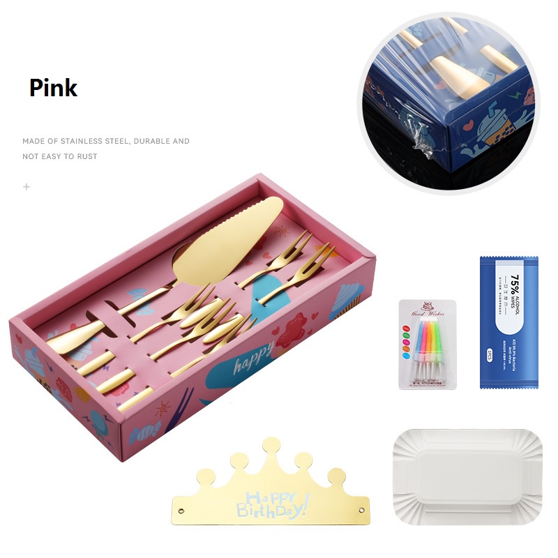 6pcs/set Cake Knife Fork Set 1 Knife 5 Forks Stainless Steel Dessert Cake Forks Silver Gold Cake Cutlery Fork For Mooncake