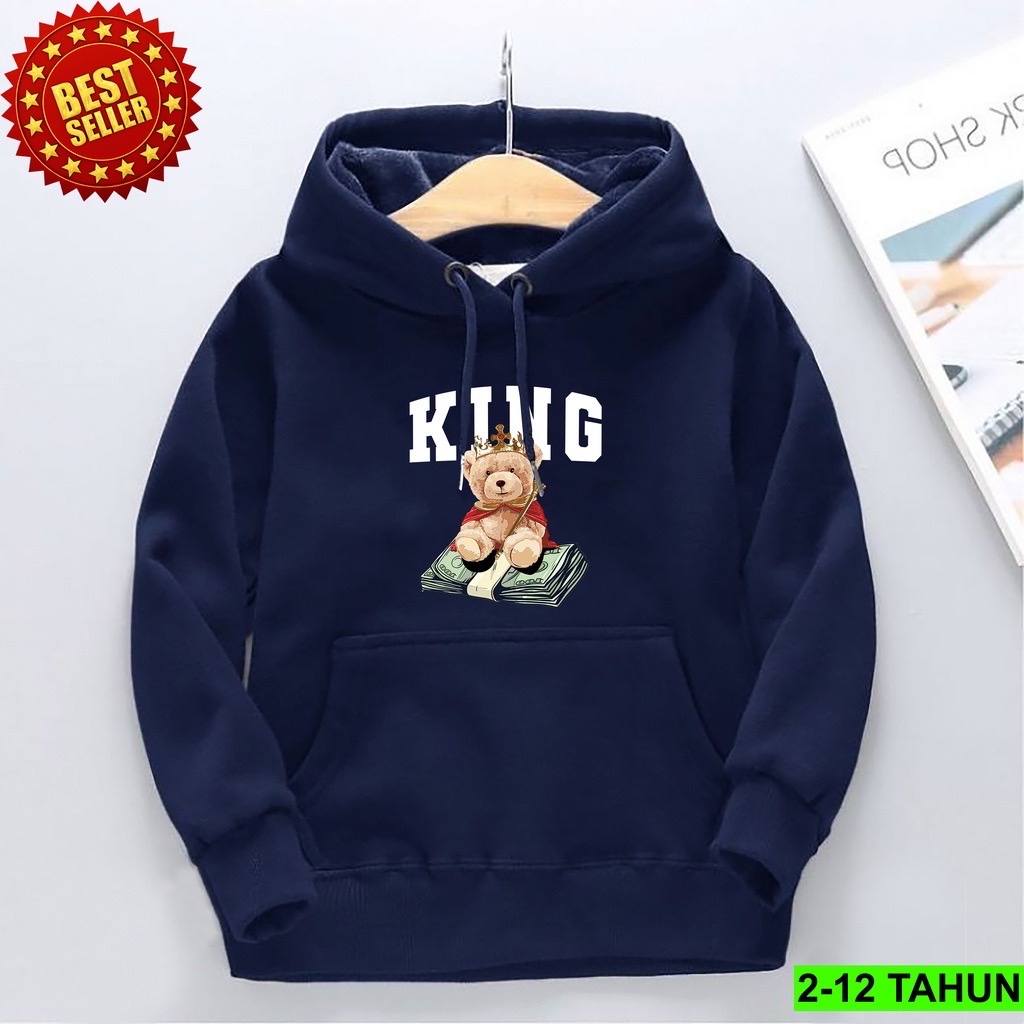 Jumper Hoodie Anak  KING BEAR II Jaket Hoodie Anak Viral Bahan Fleece Sz M - XL ( Laki Laki &amp; Peremepuan )