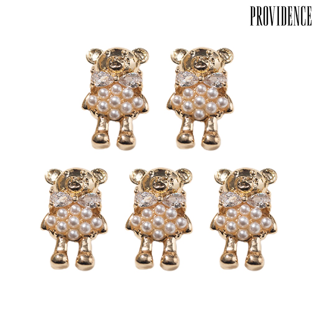 Providence 5pcs Dekorasi Kuku Mutiara Imitasi Bentuk Beruang Indah Kelinci Efek 3D Kuku DIY Ukuran Mini Kartun Stiker Kuku Perlengkapan Kuku