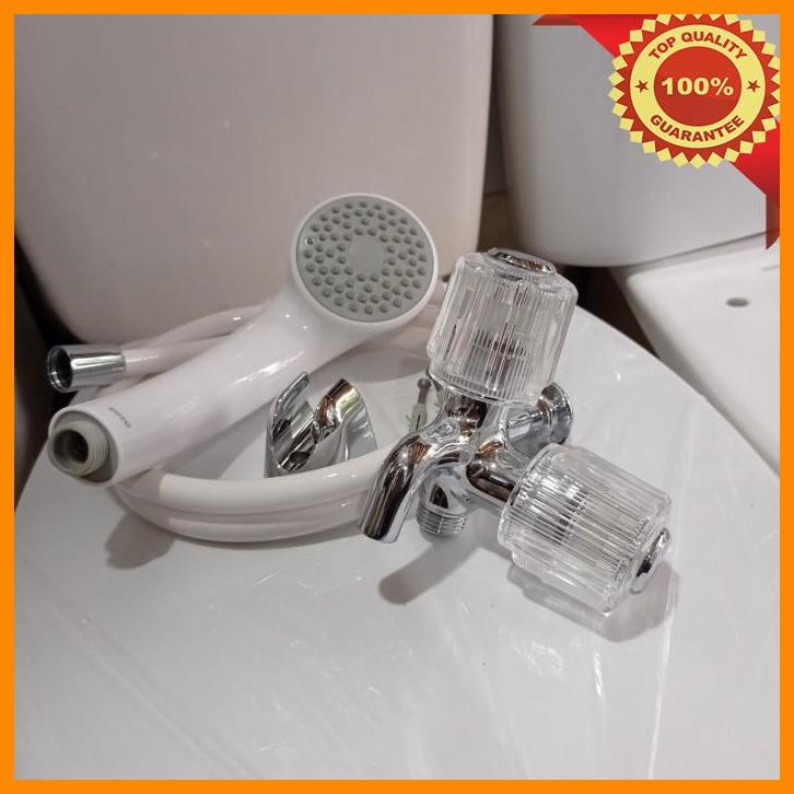 (ISC) keran kran cabang double toto + shower mandi warna putih