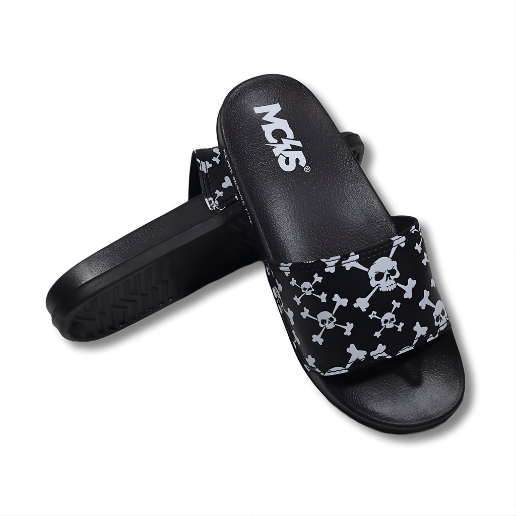 Mcvois Sandal Pria Slide Sandal Slip On Skull Anti Licin