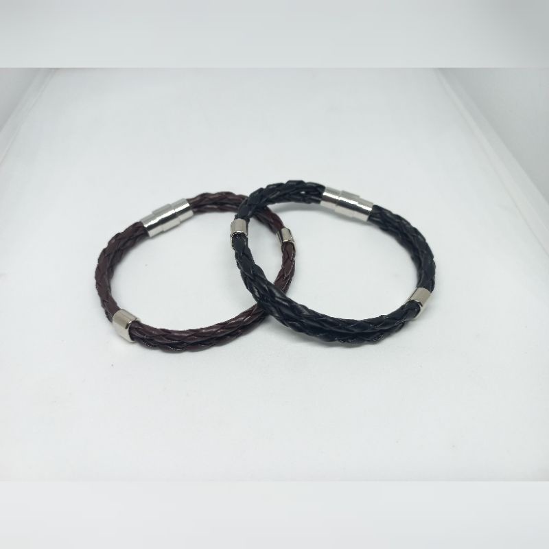 GELANG KULIT PU DENGAN PENGAIT MAGNET 2 LAYER
