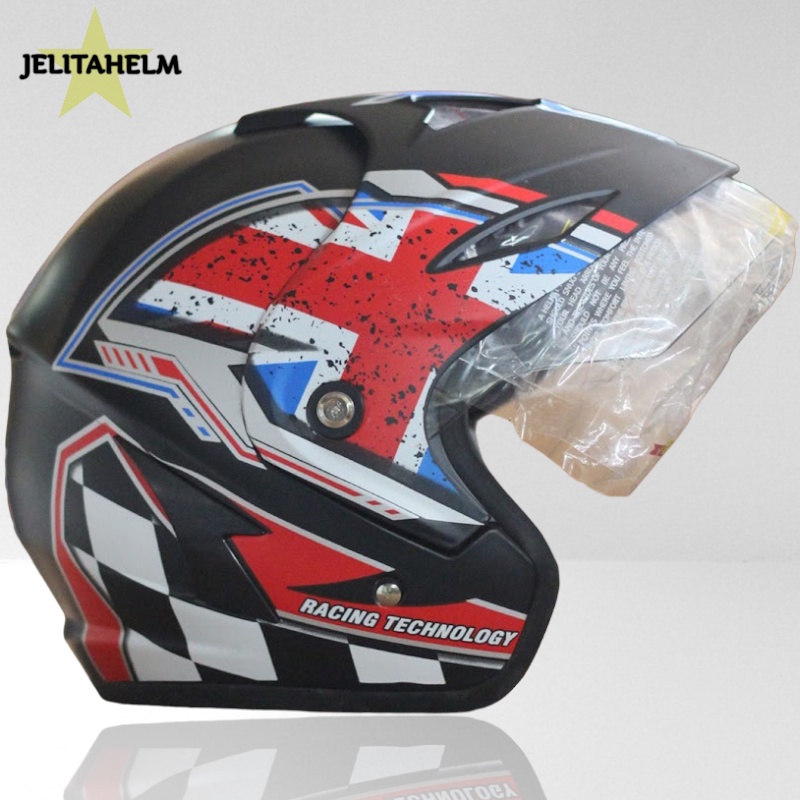 Jual HELM HALF FACE JP 5 MOTIF MLA / RACING TECHNOLOGY UNTUK PRIA DAN