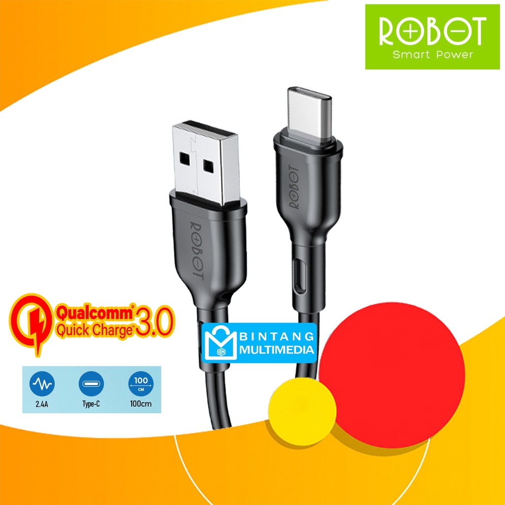 ROBOT Kabel Data Type C Fast Charging Quick Charge Kabel Charger USB to Tipe C QC3.0 2.4A RB-C100