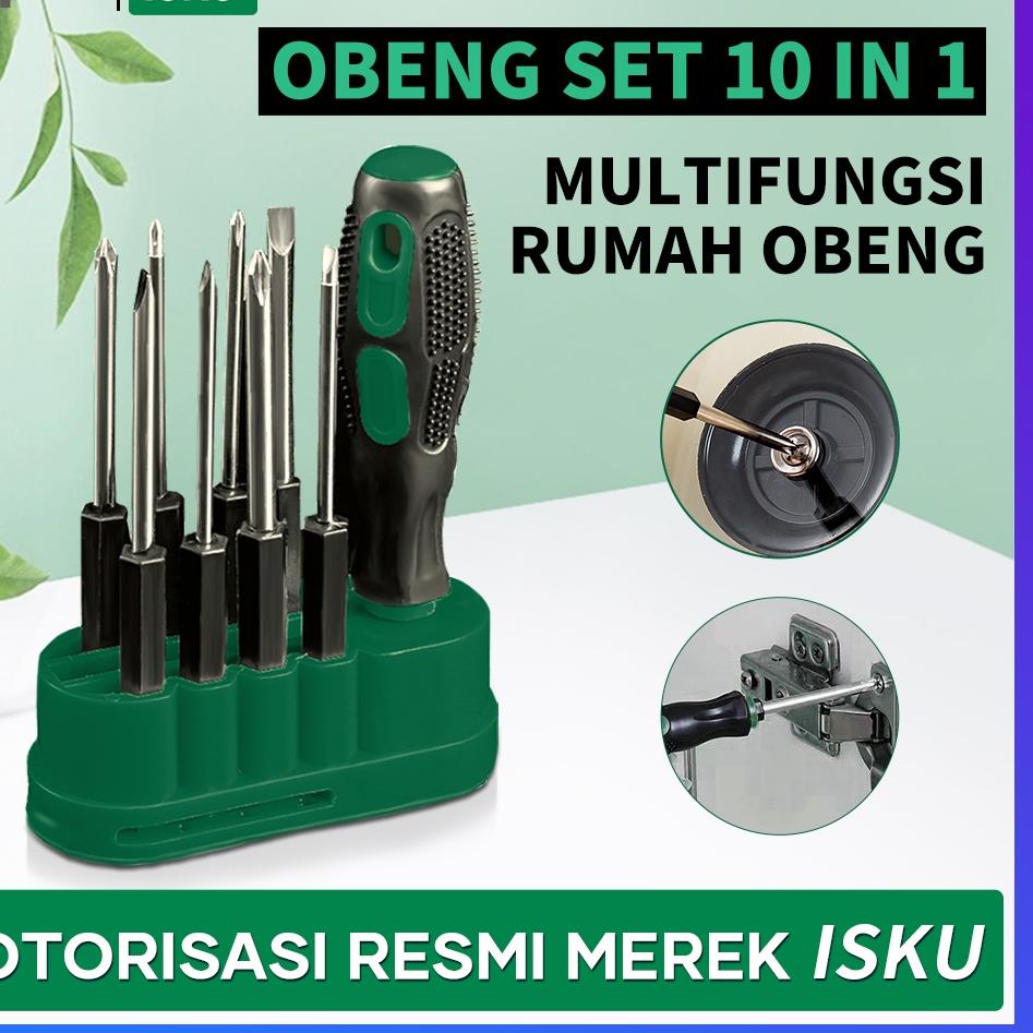 『Perdana』  ISKU 10 in 1 Obeng satu set komplit serbaguna isku ori murah magnet/obeng kembang/obeng h