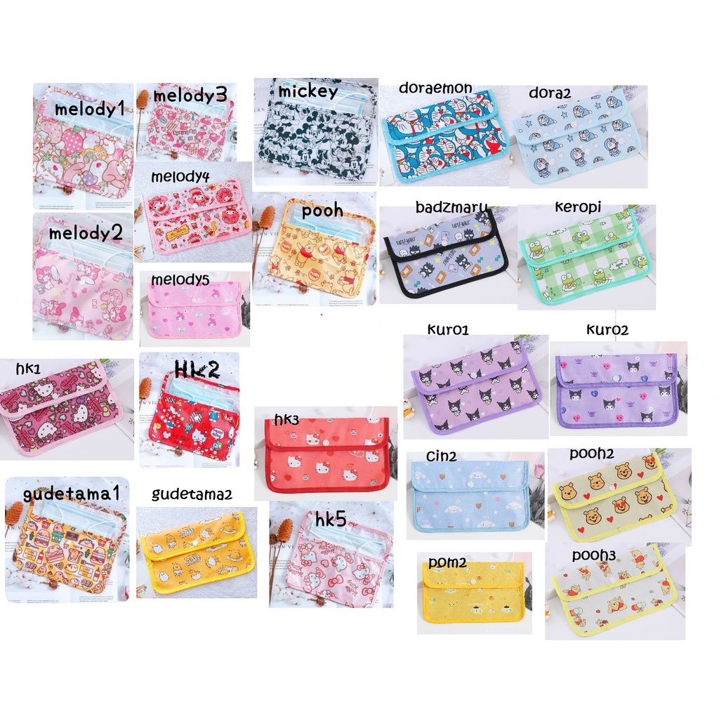 Dompet masker serbaguna pouch karakter hello kitty snoopy melody pompurin doraemon mask keeper tempat penyimpanan