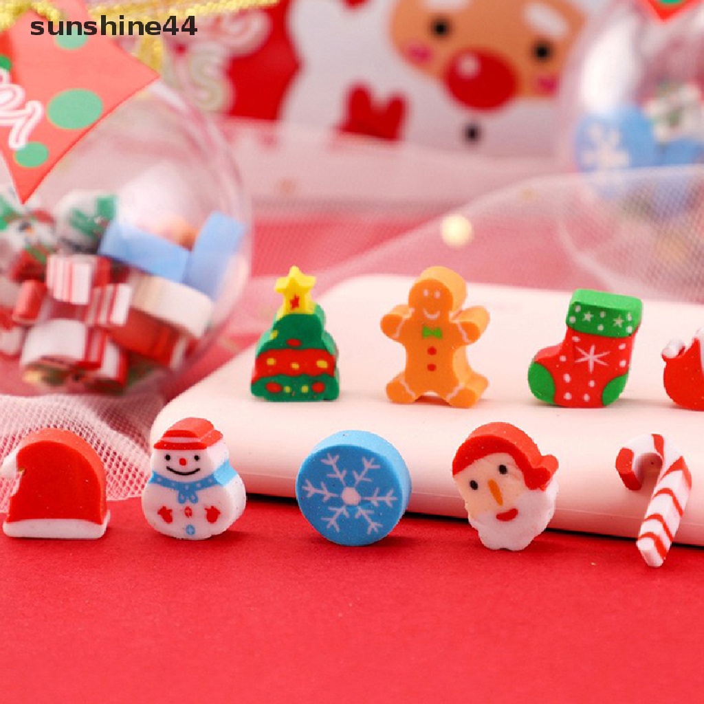 Sunshine 20pcs Min Merry Christmas Erasers Untuk Hadiah Anak Kawaii Stationery Novelty Santa.