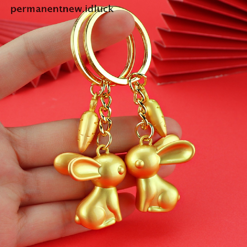 [luckypermanentnew] Zodiak Cina Logam Emas Kelinci Gantungan Kunci Liontin Ornamen Mobil Ransel Liontin Hadiah [ID]