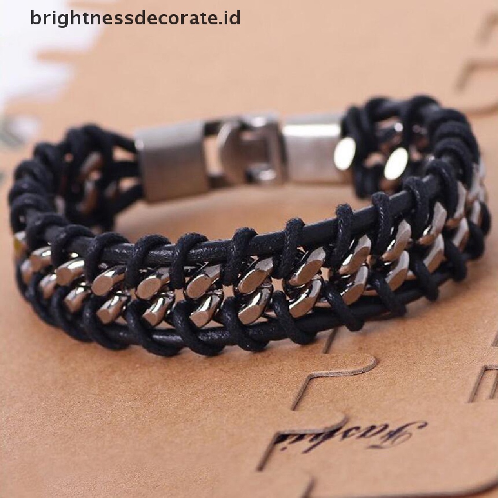 [Birth] Vintage Punk Gelang Kulit Bangle Pria Pergelangan Tangan Dikepang Cuff Perhiasan Hadiah [ID]