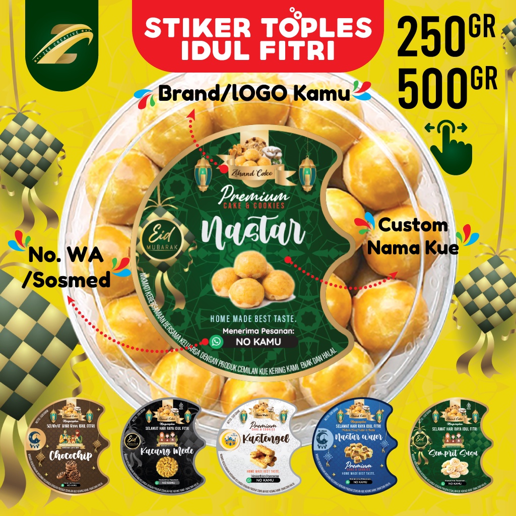 

Stiker Toples Nama Kue Kering Edisi Lebaran Idul Fitri Custom Seal Jar 250gr 500gr Toples