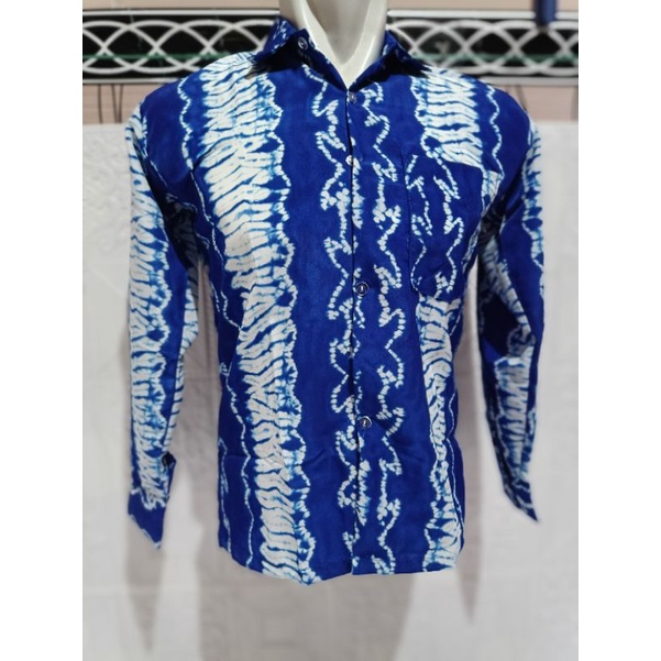 BAJU BATIK LENGAN PANJANG/BATIK PRINTING BIRU TANGAN PANJANG/BATIK SERAGAM SEKOLAH