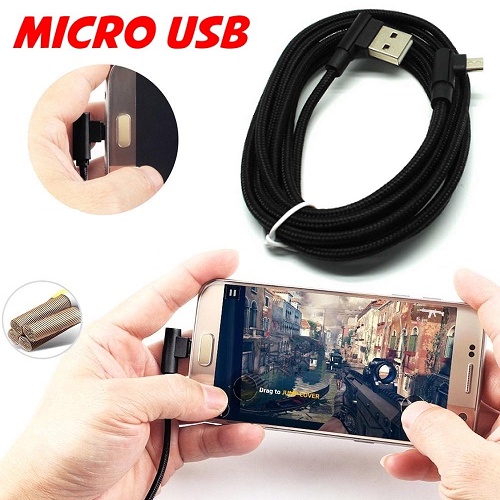 Kabel Charger L Shape 90 Degree Micro USB Fast Charging ( MicroUSB Charger dan Data Handphone ) Panjang 200cm