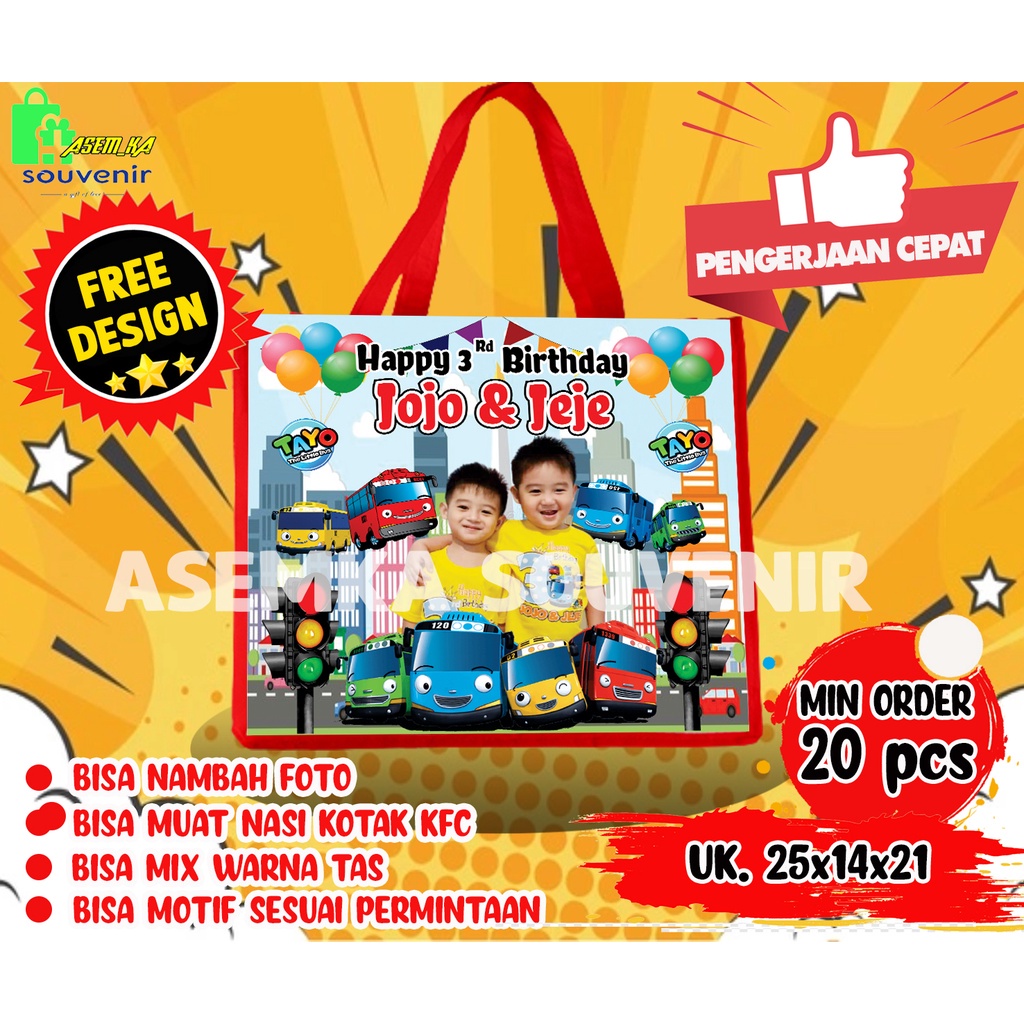 

TAS GOODIE BAG BINGKISAN SNACK ULANG TAHUN ANAK CUSTOM NAMA P25 x L14x T21 2 Hari Jadi